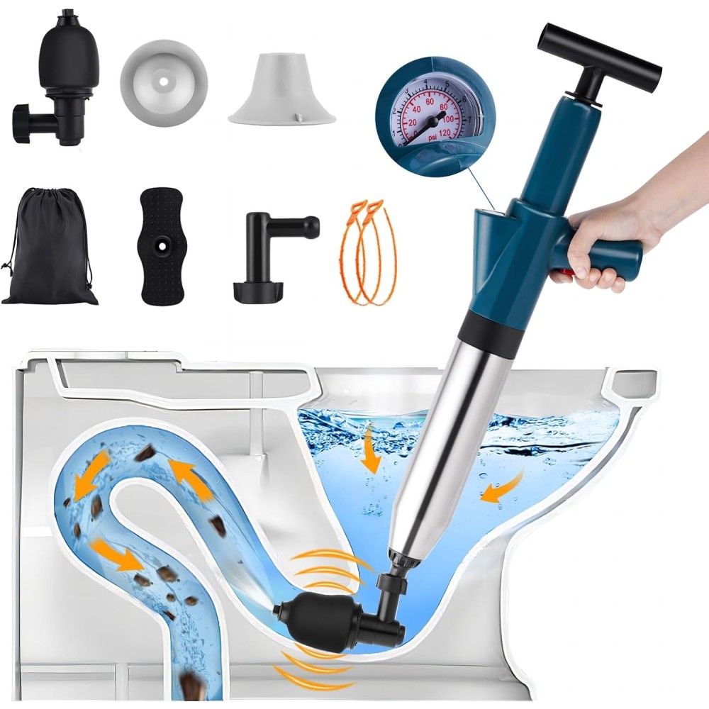 Pistone della toilette Yuchegntech con 2 strumenti per la pulizia dei capelli