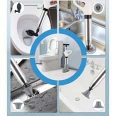 Plunger de toilette pour la fermeture des toilettes avec poignée et 4 têtes