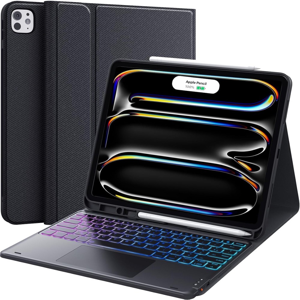 EARTO FR150-BK klaviatūra iPad Pro 12.9 "Azerty belaidė klaviatūra su jutiklinė plokštė ir jutiklinė planšetė