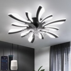Inteliģenta Yunlong HLF-002 griestu ventilators ar melnu Wi-Fi lampu