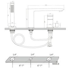 Bateria de 3 furos phasat com tapete de latão preto