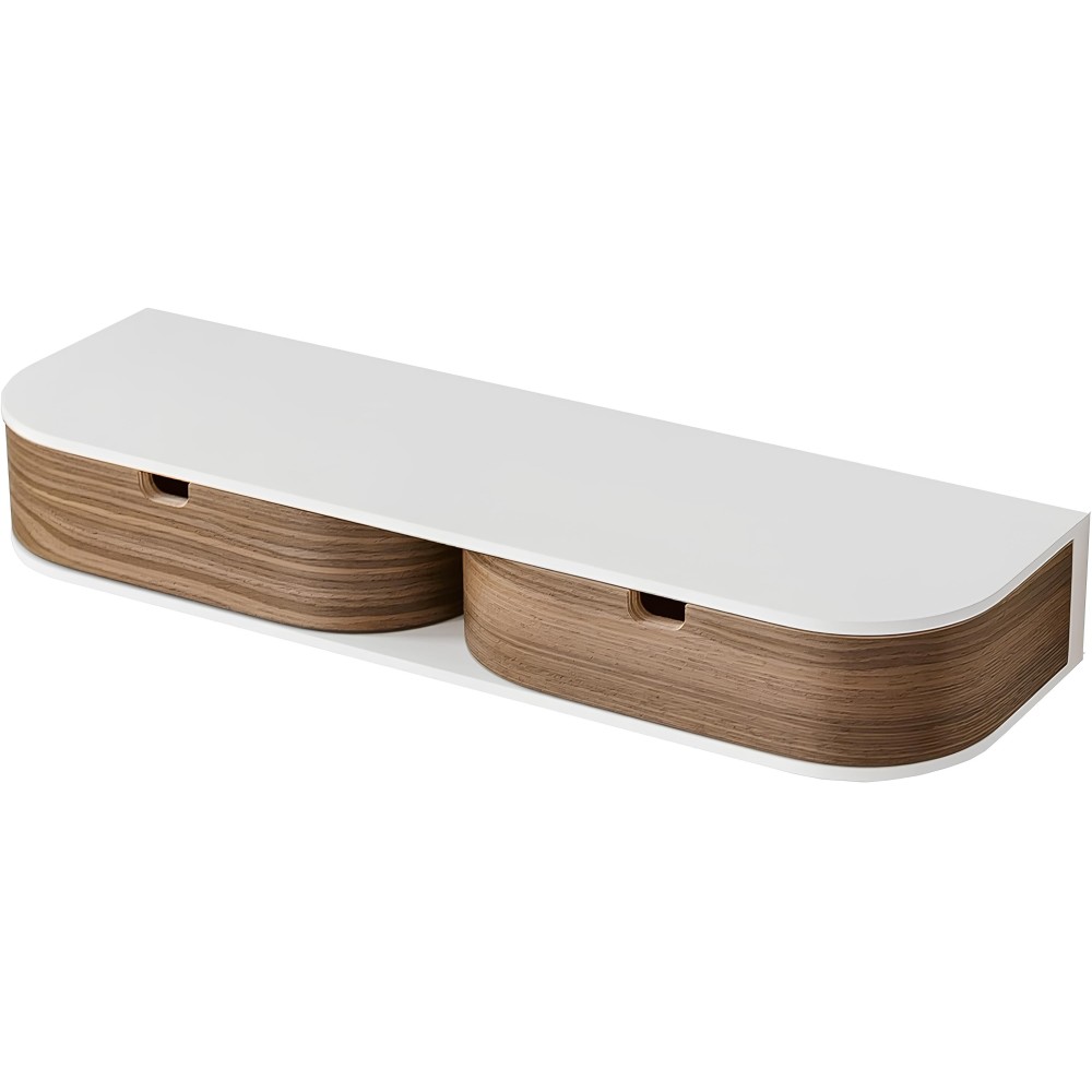 Hanging Wood Wood Wall Shelf Valiai with 2 drawers (Biała / Walnut)