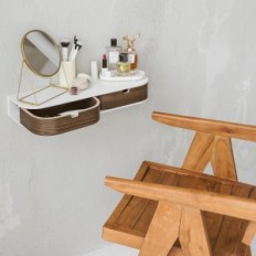 Hängendes Holz-Holz-Wand-Regal-Valiai mit 2 Schubladen (BIAŁA / WALNUT)