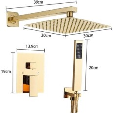 Ensemble de douche doré à 30x30 cm doré de Sanitemodar LYXT-AC-WHW-30-Or