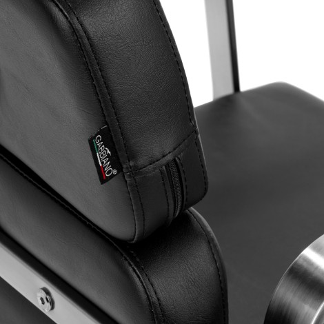 Gabbiano Porto Friseurstuhl Schwarz — Detailaufnahme Etikett