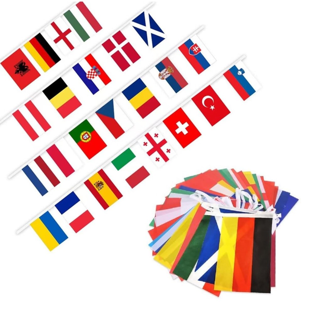 Garland com bandeiras Euro 2024 24 bandeiras 45x30cm 14 m para decoração
