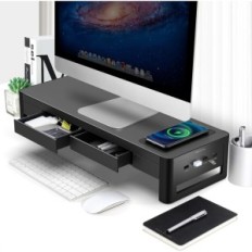 Gebruikte Monitor Stand 3 in 1 met 2 meatantsladen, Desktop Organizer met een monitorplank, toetsenbord en kantoor-snuisterijen