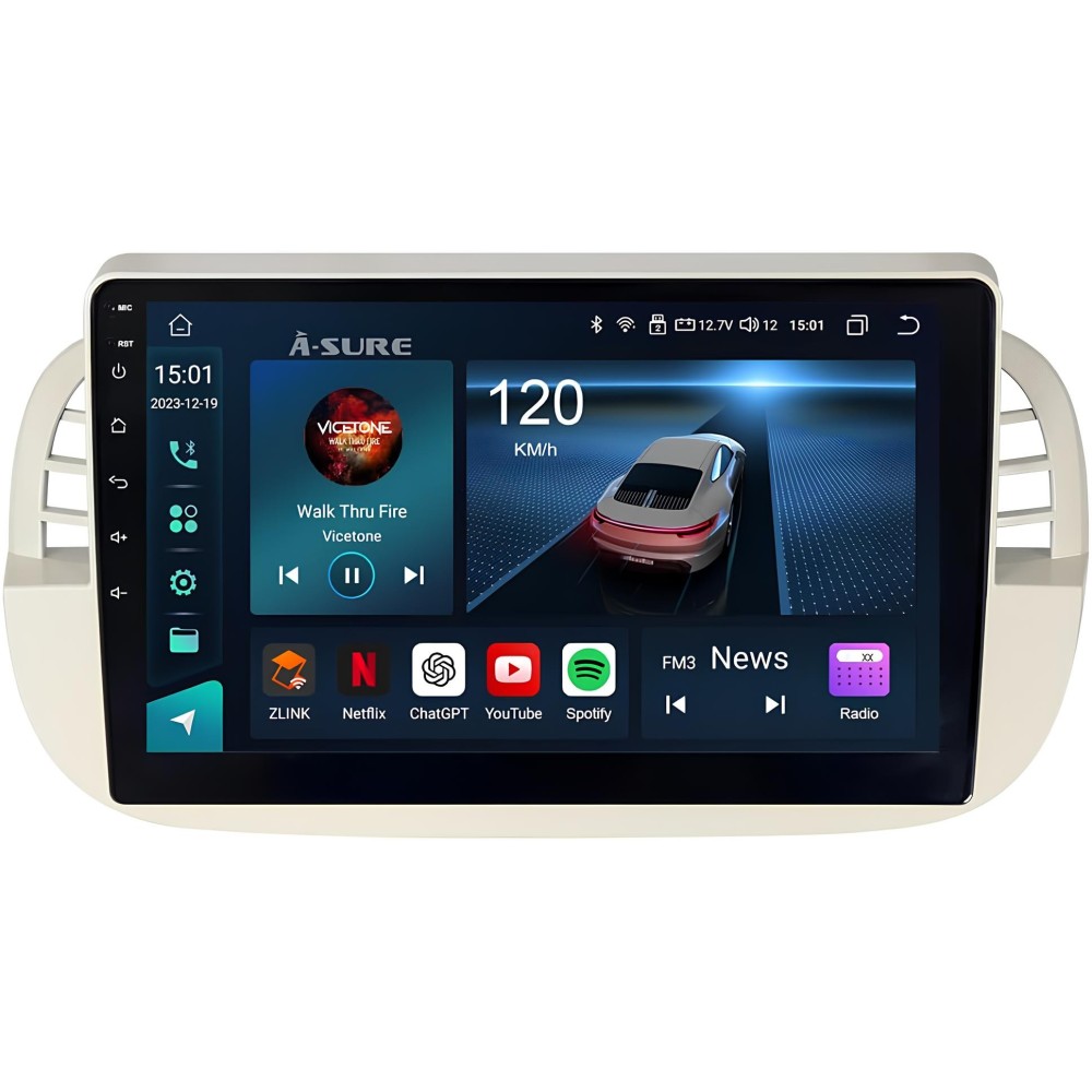 Asur 9 "bilradio for FIAT 500 2007-2015 8-CORE Android