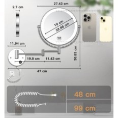 Mirror LED Gosperi 9 "seinä 1x / 10x 3 väriä kirkkauden säätäminen