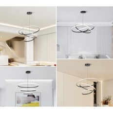 Lâmpada de suspensão LED minifair 3 anéis preto 52W Dimmable 20 + 40 + 60 cm