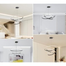 LED viseća svjetiljka Minifair 3 crna prstena 52W prigušiva 20 + 40 + 60 cm