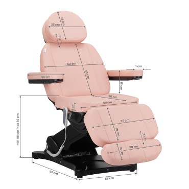 Ηλεκτρική καλλυντική καρέκλα SILLON CLASSIC 3 μοτέρ ροζ με μαύρη βάση — προβολή από πλάι