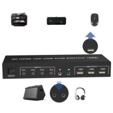 Switch KVM DisplayPort HDMI 2 Monitors 4k @ 60Hz 4 audio ports 3 USB ports for 4 PC