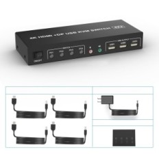 Switch KVM DisplayPort HDMI 2 Monitores 4K @ 60Hz 4 Portas de áudio 3 Portas USB para 4 PC