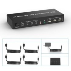 Byt KVM DisplayPort HDMI 2 Övervakningar 4K @ 60Hz 4 Audio Ports 3 USB-portar för 4 st