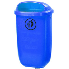 Street basket Municipal garbage container on the post or wall DIN 50L - blue