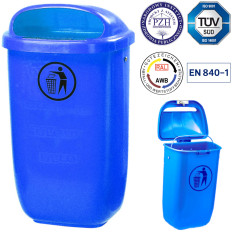 Straatmand Gemeentelijke vuilnisbak op de post of muur DIN 50L - Blauw