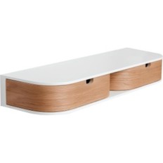 Wall hanging shelf Valiai with 2 drawers Wooden white / Oak small shelf