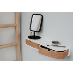 Wall hanging shelf Valiai with 2 drawers Wooden white / Oak small shelf