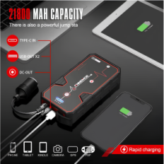 3 in 1 fnnkeme Q9c (2000a / 12v), elektroenerģijas banka 21800 mAh, zibspuldze