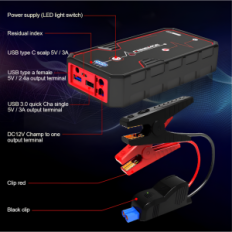 3 iš 1 Fnnkeme Q9C (2000a / 12V), "Power Bank 21800" Mah, žibintuvėlis
