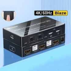 KVM BIAZE KVM08 HDMI 2.0 Switch 2 Ports 4K 60Hz HDCP USB Hot-Swap