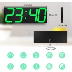 Fal óra LED CHKOSDA 18 "zöld kijelző riasztók dátum hőmérséklet