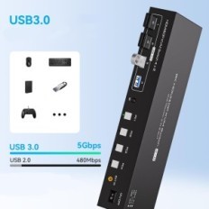 KVM 4X2 8K60Hz 4K144Hz HDMI DisplayPort USB 3.0 for 4 PC og 2-skjermer