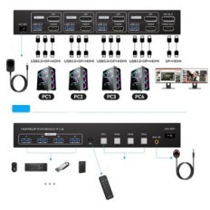 KVM 4x2 8K60Hz 4K144Hz HDMI DisplayPort USB 3,0 4 vnt. 4 vnt ir 2 monitoriai