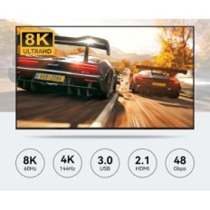 KVM HDMI Switch 2.1 8k 60Hz 4K 144Hz 4x1 USB 3.0 for 4 PC 1 Monitor + Kabler