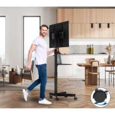 NIEKOMPLETNY Mobilny stojak TV na kółkach BONTEC z półką na laptopa VESA 400x400 do 25 kg POWYSTAWOWY