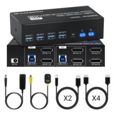 Přepínač KVM TCNEWCL4K 144Hz DP 1.4 2 × PC 2 × Sledování 8k 60Hz USB 3.0 s kabely