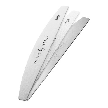 Ocho Nails halvmåne metal kernefil + 20 papirer 100/180 skridt — nærbillede af overflade
