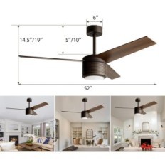 Reiga mennyezeti ventilátor csendes 52 hüvelyk LED 3 lapát távirányítóval