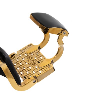 Barberarstol Gabbiano Leonardo Gold Black — närbild av sits