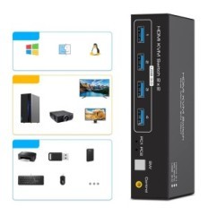 KVM HDMI 4K120Hz 2PC 2 Monitores 8K 4xUSB3.0 com cabos