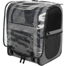 Mochila de transporte plegable para perro y gato gris suave extendido