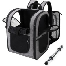 Mochila de transporte plegable para perro y gato gris suave extendido