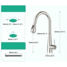 Gebruikte keukenmixer getrokken met douche CREA 2 modi roestvrij staal