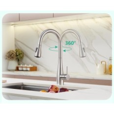 Mezclador de cocina usado tirado con ducha Crea 2 modos de acero inoxidable