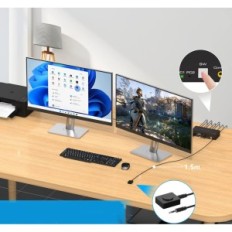 KVM Switch DisplayPort 2 Computere 2 Monitorer DP 1.4 8K60Hz 4 × USB 3.0 Pilot og VPFET kabler