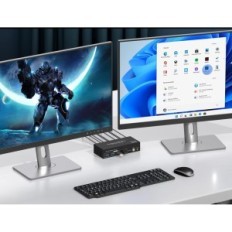 KVM Switch DisplayPort 2 PC 2 monitorok DP 1.4 8K60Hz 4 × USB 3.0 távirányító és VPFET kábelek