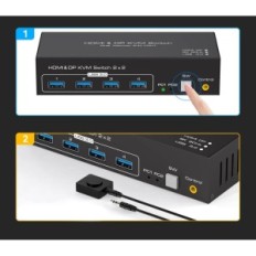 Perjunkite KVM HDMI DISPACEPORT 4K120Hz 8K60Hz 2PC 2 monitoriai 4 × USB 3.0 VPFET