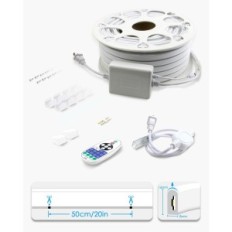LED NEON NEON 15M 3000K Ruban de chaleur Blanc IP65 + Télécommande, 120 Dimmères de LED / M (pas d'emballage d'origine)