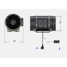 Channel Fan 200mm 939m³ / h Aruobru s temperaturnim nadzorom in vlago B