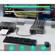 Switch KVM 2x2 8K @ 30Hz / 4K @ 144Hz USB 3.0 4 × USB diaľkové ovládanie káblov