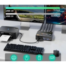 Stikalo KVM 2x2 8K @ 30Hz / 4K @ 144Hz USB 3.0 4 × USB daljinski upravljalni kabli