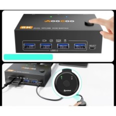 Switch KVM 2x2 8K @ 30Hz / 4k @ 144Hz USB 3.0 4 × USB tālvadības kabeļi ir iekļauti