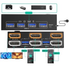 Perjungti KVM 2x2 8K @ 30Hz / 4K @ 144Hz USB 3,0 4 × USB nuotolinio valdymo kabeliai