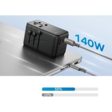 Kelionių adapteris 140W MOMAX GAN EU / UK / US / AUS / JP FAST Loading + Cable